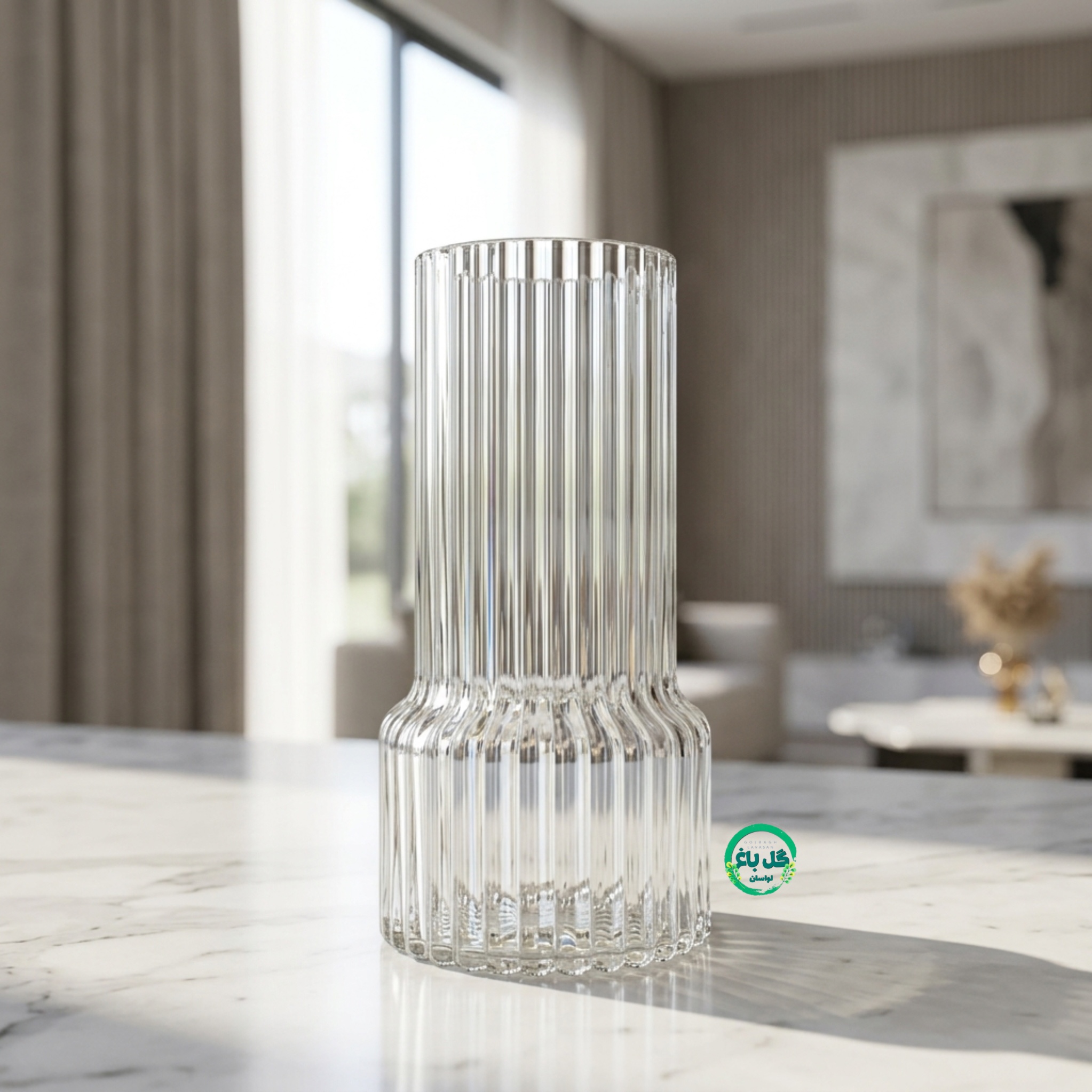 گلدان شیشه ای شفاف طرح شیاردار کد ۱۰۰۴