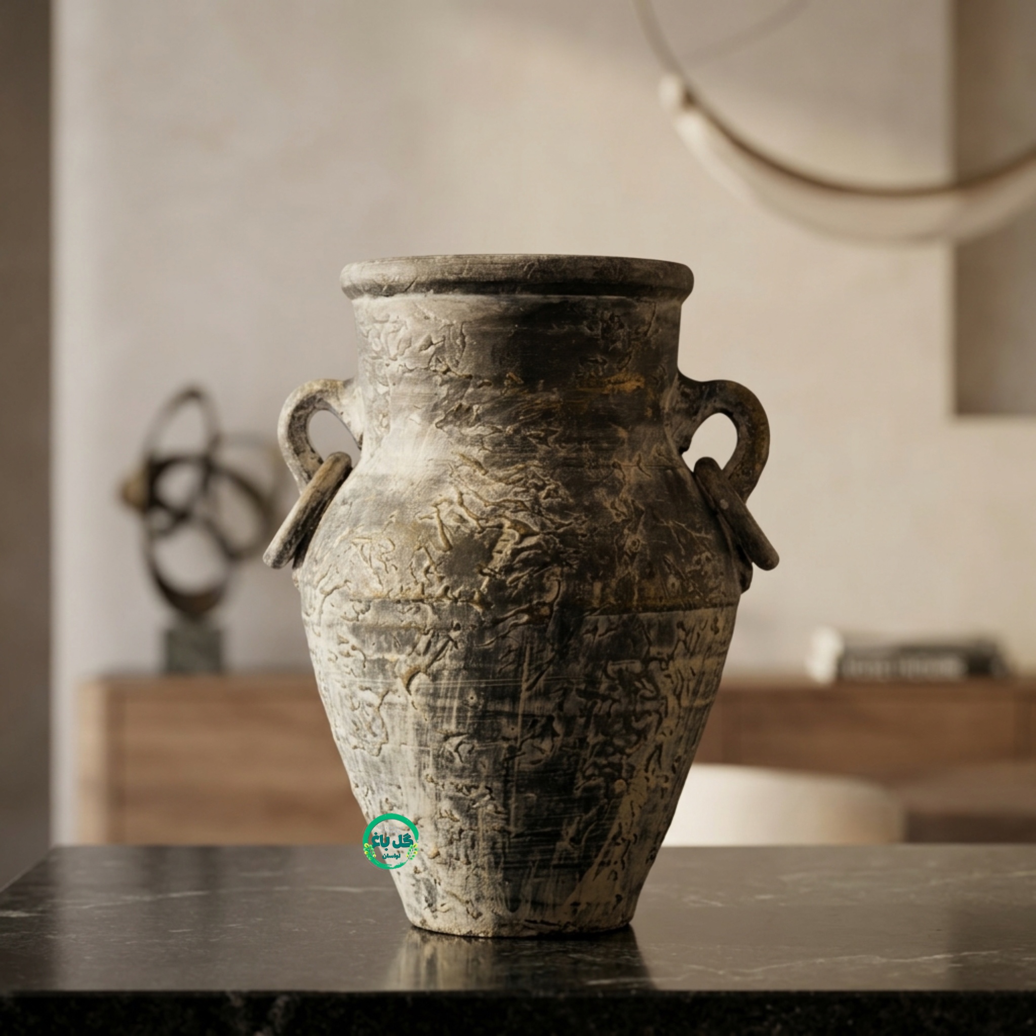 گلدان سفالی پتینه طرح خمره باستانی کد ۰۰۰۶